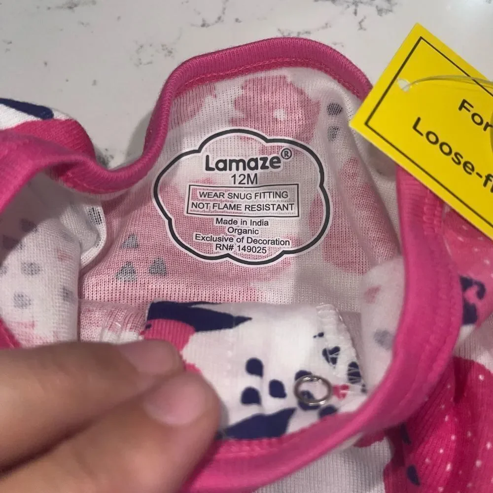 Lamaze Organic Pink,‎ Navy & White Footie Pajamas - NWT - Size 12 months